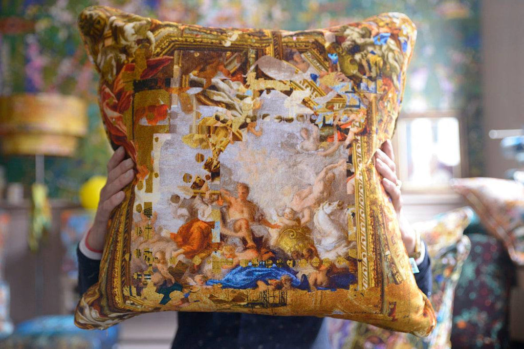 Hampton Gold Velvet Cushion - Blackpop | Designer Wallpaper, Luxury Fabric & Bespoke Furniture