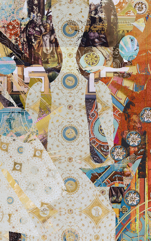 Argo Navis wallpaper from Blackpop showing a collage of abstract shapes and patterns with a central white motif.