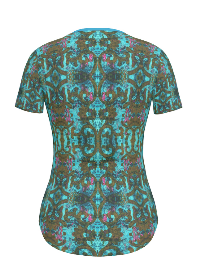luxury patterned t-shirt, designer patterned t-shirt, blue patterned t-shirt, luxury patterned t-shirt. 