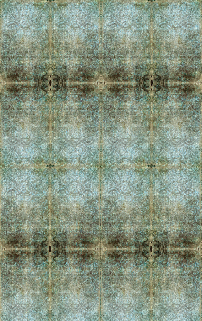 Duprez Petit wallpaper with a detailed damask design in green, teal and earthy brown tones. 