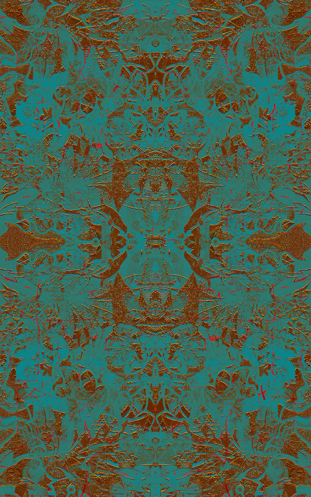 Oscar Patterned wallpaper blue and gold distressed patterns.