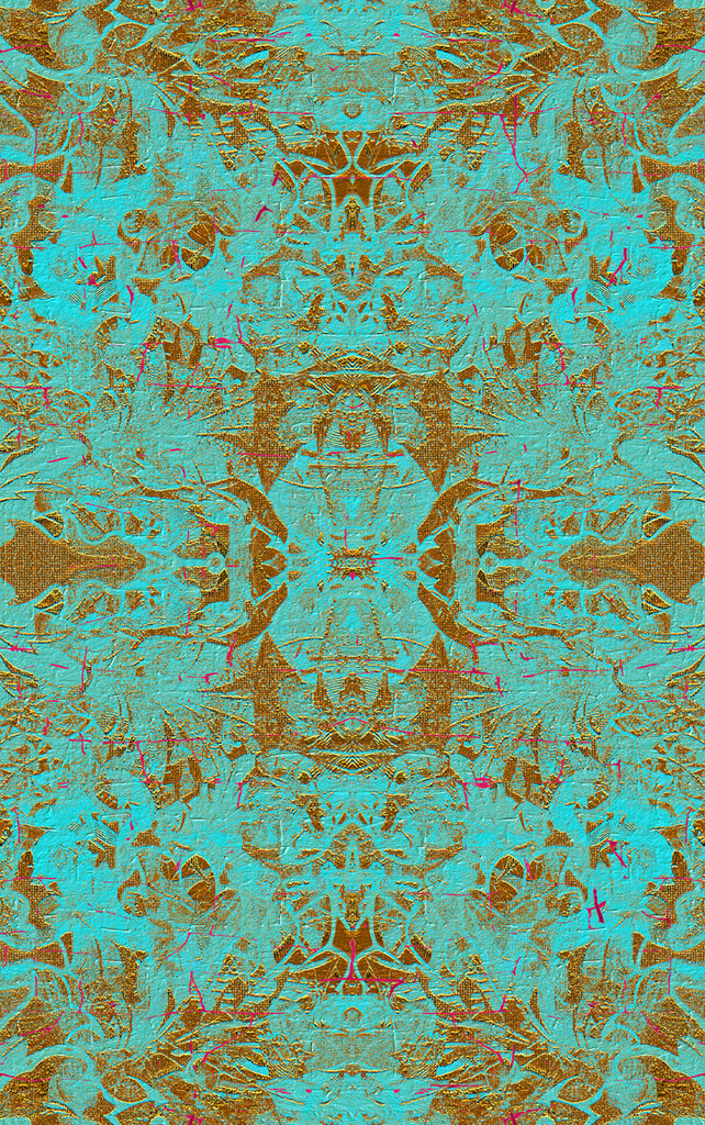 Waldo patterned wallpaper blue and gold distressed pattern     