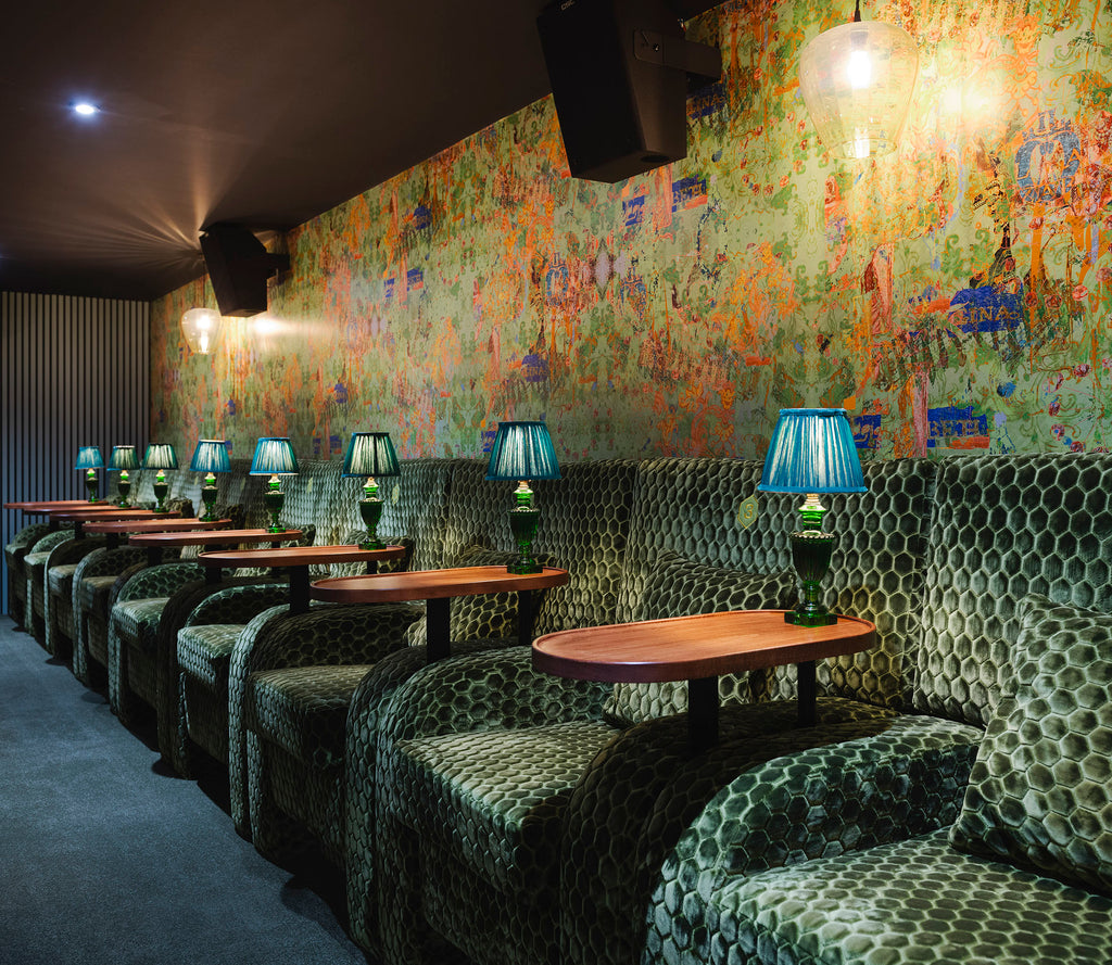 Pattered wallpaper for commercial interiors, green pattern wallpaper for walls, contract wall coverings, wallpaper made in the uk 