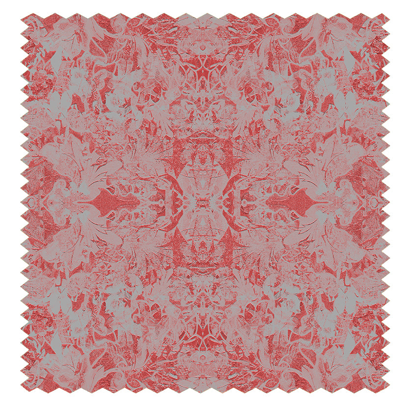 Ottoline fabric swatch with a red and white flock pattern