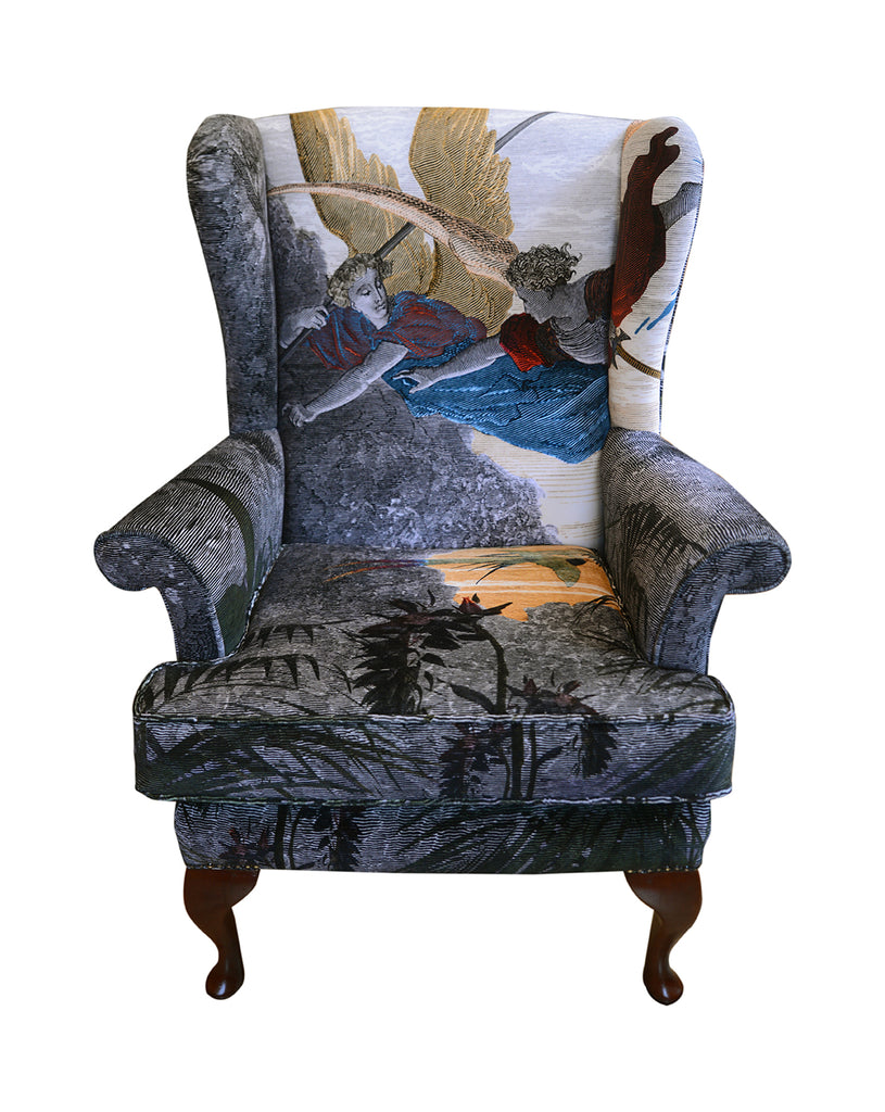 Luxury fabric, designer chair for sale, patterned velvet for sale, bespoke fabric for sale, fabric for sale UK, Blackpop UK, Luxury fabric for sale UK. 