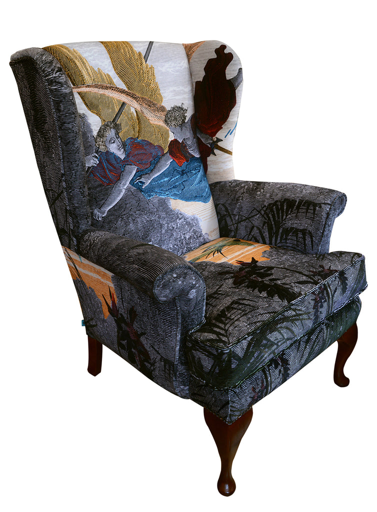 Luxury wingback chair, design wingback chair, designer fabric, designer patterned fabric, luxury fabric for sale UK, Blackpop UK