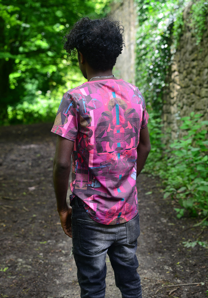 luxury pink t-shirt, designer pink t-shirt, patterned t-shirt, T-shirts shop in Derbyshire, Things to do in Wirksworth 