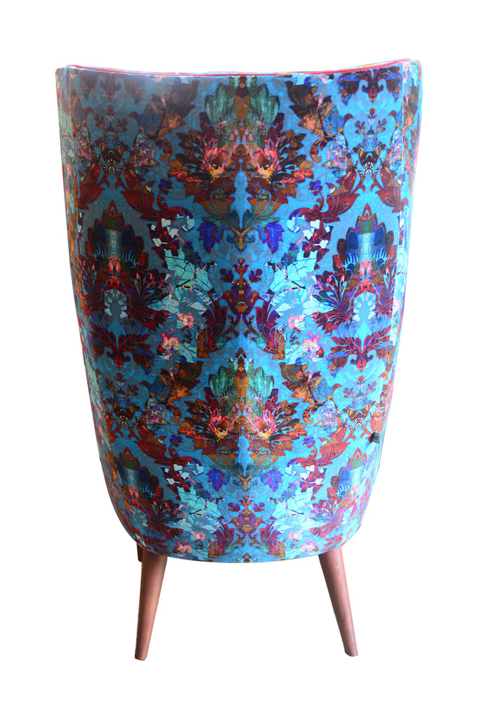 Wingback accent chair, Teal wingback chair, statement armchair, Contemporary vintage furniture, comfortable and stylish accent chair, interiors shop in Derbyshire, UK-crafted upholstery, luxury fabric chair 