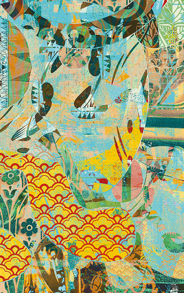 Colorful abstract artwork with geometric shapes and patterns