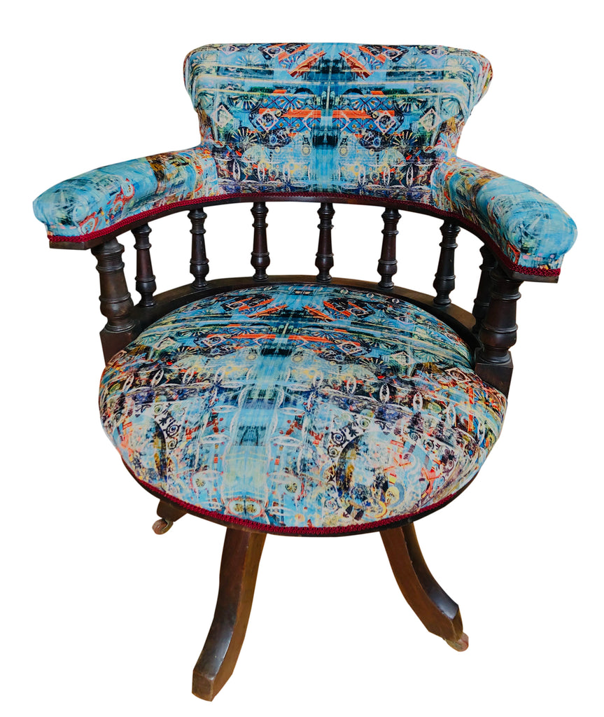 luxury blue chair for sale, designer chair for sale UK, blue antique chair for sale UK, patterned velvet for sale UK