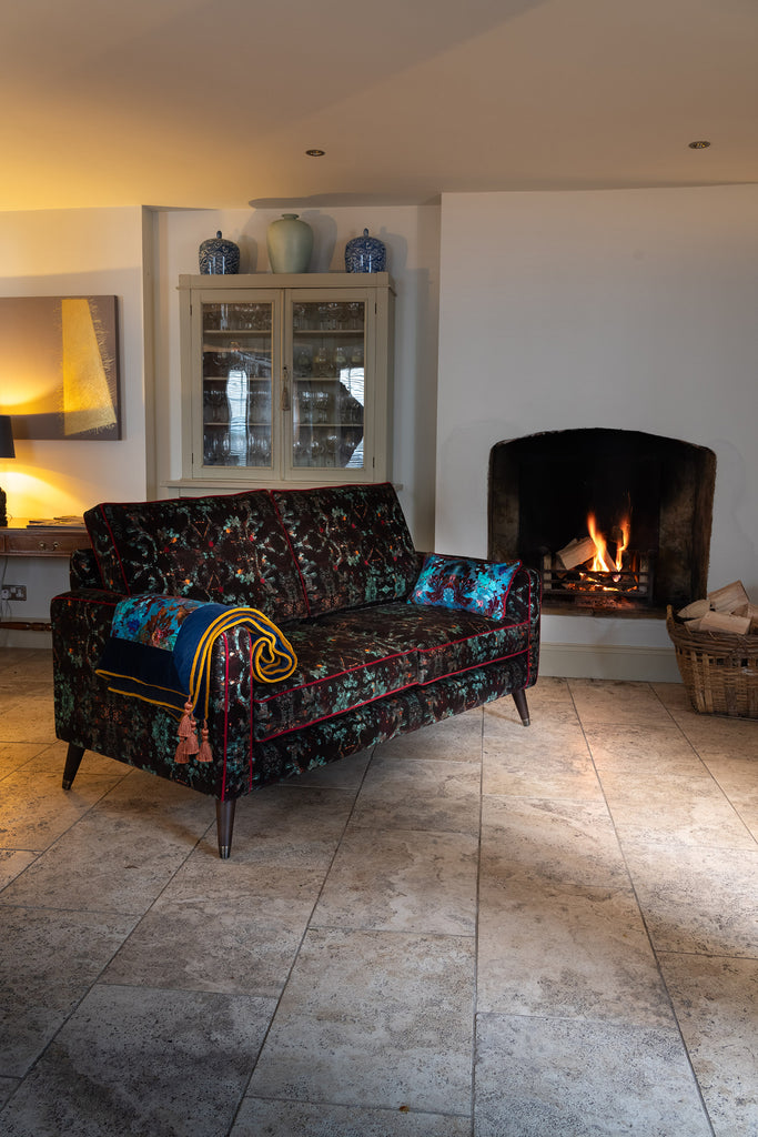 luxury sofa for sale UK, Designer velvet sofa for sale UK, luxury velvet sofa for sale UK, patterned velvet sofa for sale UK, dark velvet sofa for sale UK, Blackpop Design UK.