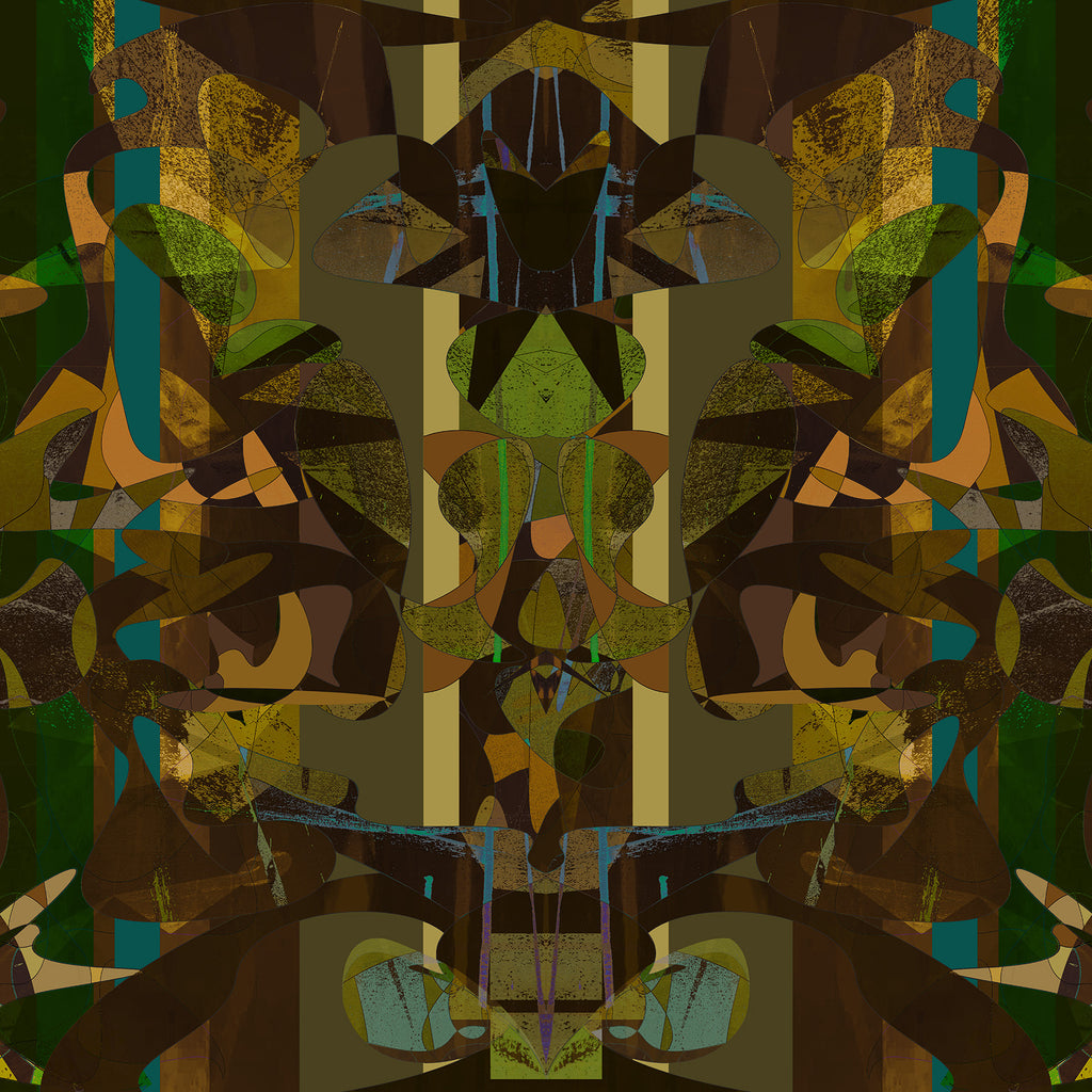 A section of fabric from the 'Dopamine' collection by Blackpops featuring a abstract pattern with a mix of brown and purple colors.