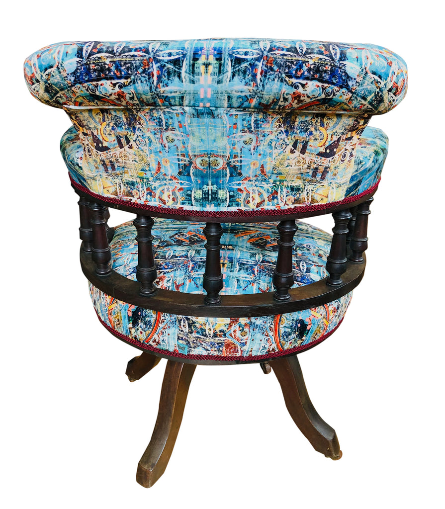 antique chair for sale UK, designer velvet for sale UK, Blackpop design UK, patterned velvet for sale UK, Wirksworth furniture shop for sale UK, blue patterned velvets for sale UK. 