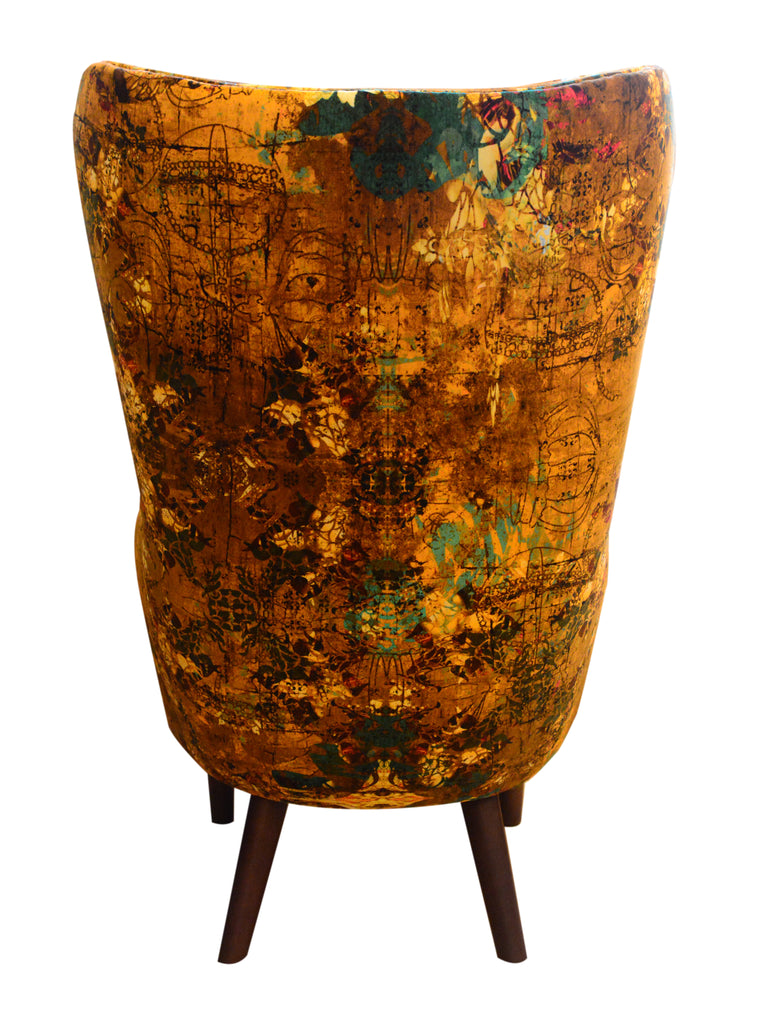 Mustard yellow wingback chair, Luxury Henry fabric design, Handcrafted statement chair, Contemporary upholstered chair, High-back armchair, Interior shop in Derbyshire, Textiles Wirksworth uk