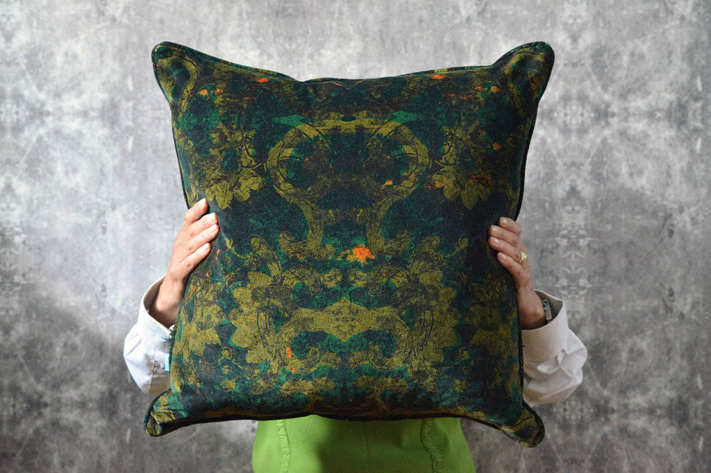 Brubeck Velvet Cushion - Blackpop | Designer Wallpaper, Luxury Fabric & Bespoke Furniture, dark green velvet cushions, green velvet cushions uk, luxury velvet cushion uk, bespoke green cushions,