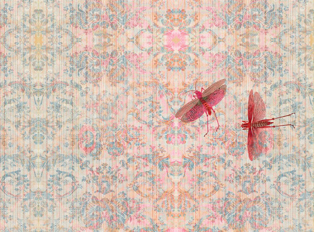 Pink blue damask wallpaper for walls, small bedroom wallpaper ideas, modern classic wallpaper, interiors shop in Derbyshire, Things to do in Wirksworth