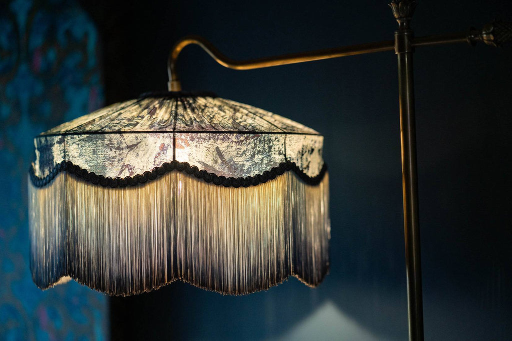 'Vanguard' Silk Fringed Lampshade - Blackpop | Designer Wallpaper, Luxury Fabric & Bespoke Furniture