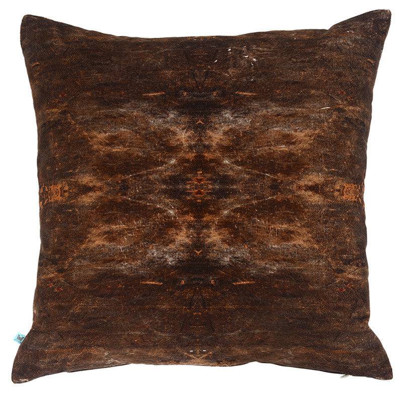 Brown velvet cushion, Skull butterfly print design, Duck feather cushions, 48x48cm cushion, piping detail cushion, Fabric shop Derbyshire