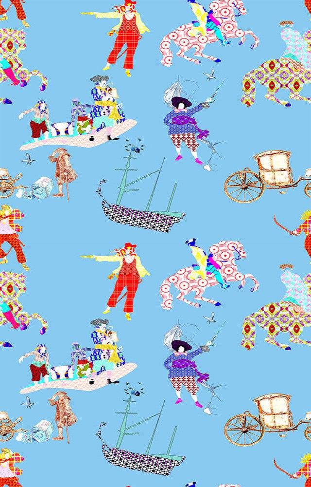 Rascals Blue Wallpaper - Blackpop | Designer Wallpaper, Luxury Fabric & Bespoke Furniture, blue pirate wallpaper uk, bright wallpaper for childrens rooms, wallpaper for sale in derbyshire, bright pirae theme for childrens rooms, pirate wallpaper, 