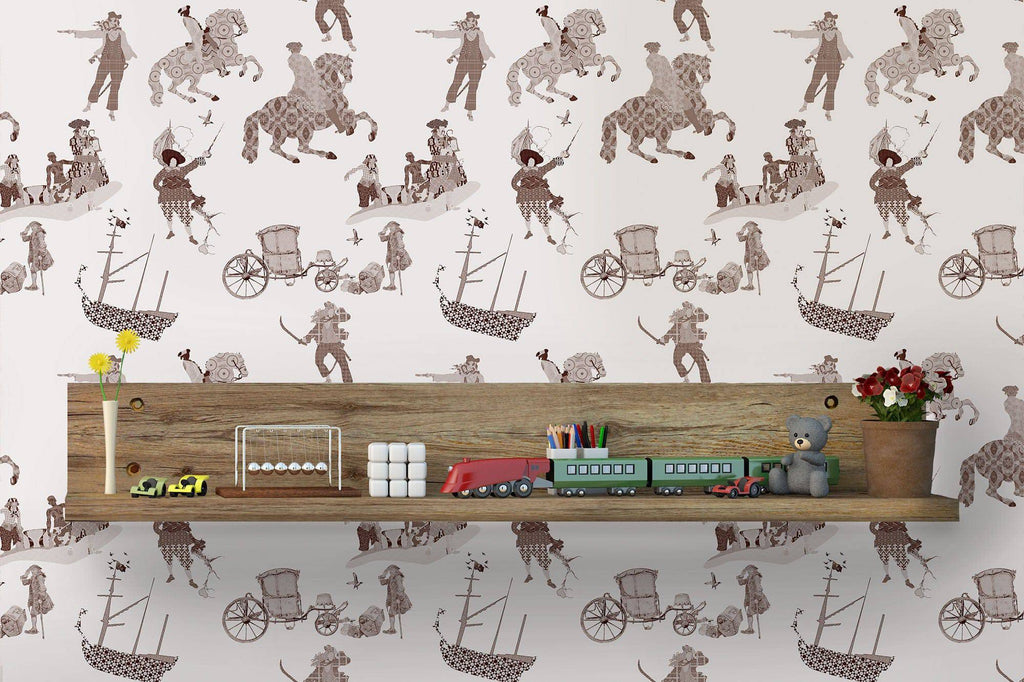 Rascals Brown Wallpaper - Blackpop | Designer Wallpaper, Luxury Fabric & Bespoke Furniture, pirate theme for children uk, wallpaper for children uk, childrens wallpaper for sale in derbyshire, childs wallpaper nottingham, pirates and horses wallpaper uk, wallpaper for sale in derbyshire,