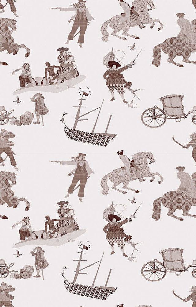 Rascals Brown Wallpaper - Blackpop | Designer Wallpaper, Luxury Fabric & Bespoke Furniture, childrens pirate wallpaper uk, kids wallpaper for sale in derby, derbyshire wallpaper shops, childrens pirate themed room, brown and white childrens wallpaper, neutral childs room uk,