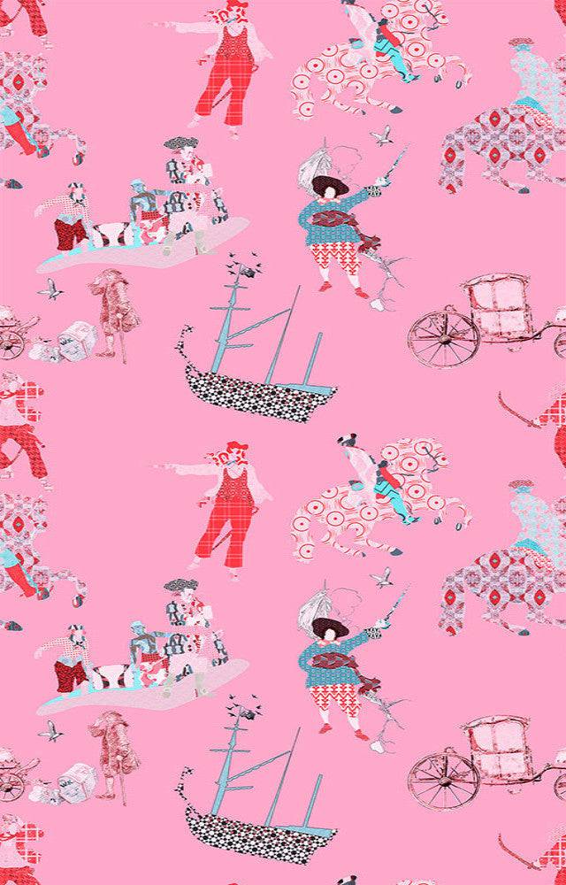 Rascals Pink Wallpaper - Blackpop | Designer Wallpaper, Luxury Fabric & Bespoke Furniture, pink pirate wallpaper, pirate wallpaper for sale in derbyshire, pink horse wallpaper uk, childrens wallpaper for sale in the midlands, funky kids wallpaper uk, 