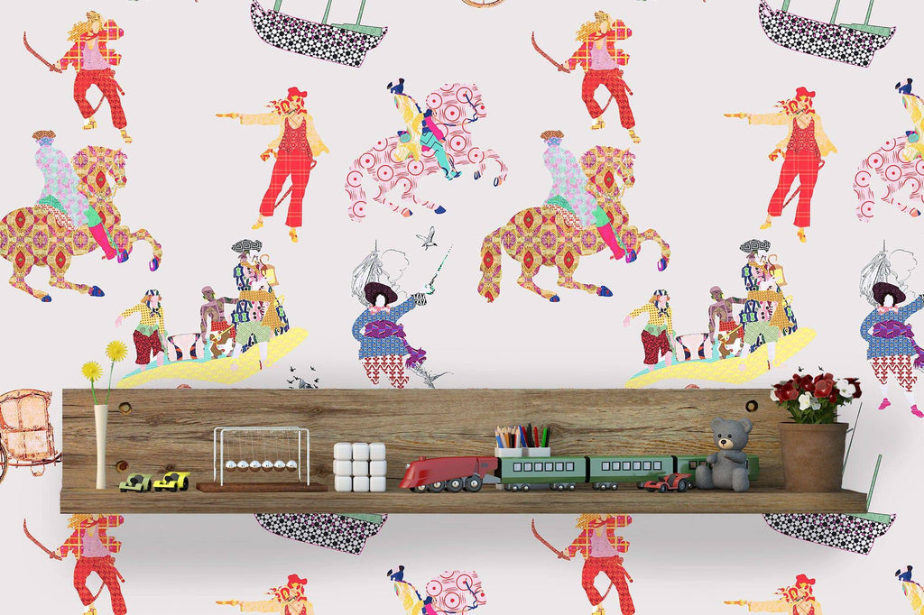 Rascals White Wallpaper - Blackpop | Designer Wallpaper, Luxury Fabric & Bespoke Furniture, pirate wallpaper uk, childrens wallpaper for sale in derbyshire, kids wallpaper for sale in the midlands, piratye themed bedrooms, childrens horse wallpaper, wallpaper for sale in derby,