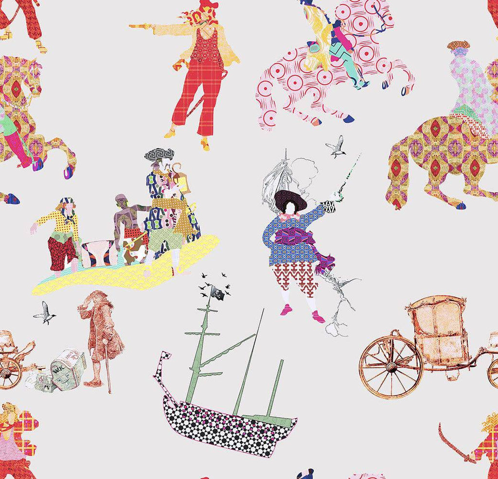Rascals White Wallpaper - Blackpop | Designer Wallpaper, Luxury Fabric & Bespoke Furniture, pirate themed wallpaper, childs pirate room ideas, horse wallpaper for sale midlands, pirate wallpaper for sale in derbyshire,