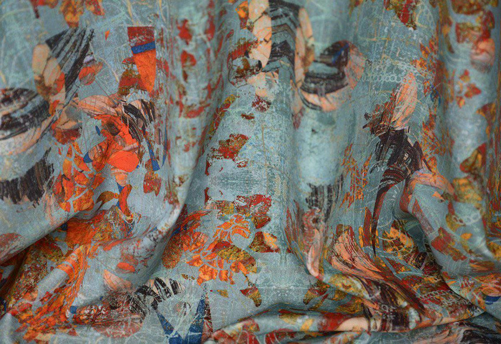 Close-up Mary velvet luxury fabric showing detailed abstract geometric design 