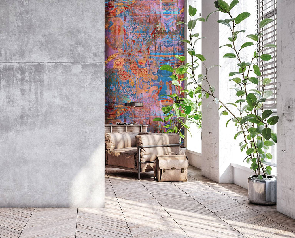 vibrant wallpaper for walls,statement wallpapers,unique bold wallpaper,pinks and blues wallpaper UK, African inspired walls for contemporary homes, Indian design wallpaper uk
