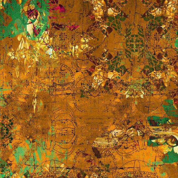 Detailed view of Henry fabric highlighting opulent velvet textured and abstract Tudor motifs