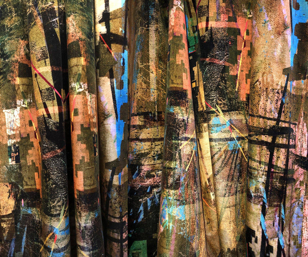 Close-up of Kado velvet fabric showing intricate abstract detail 