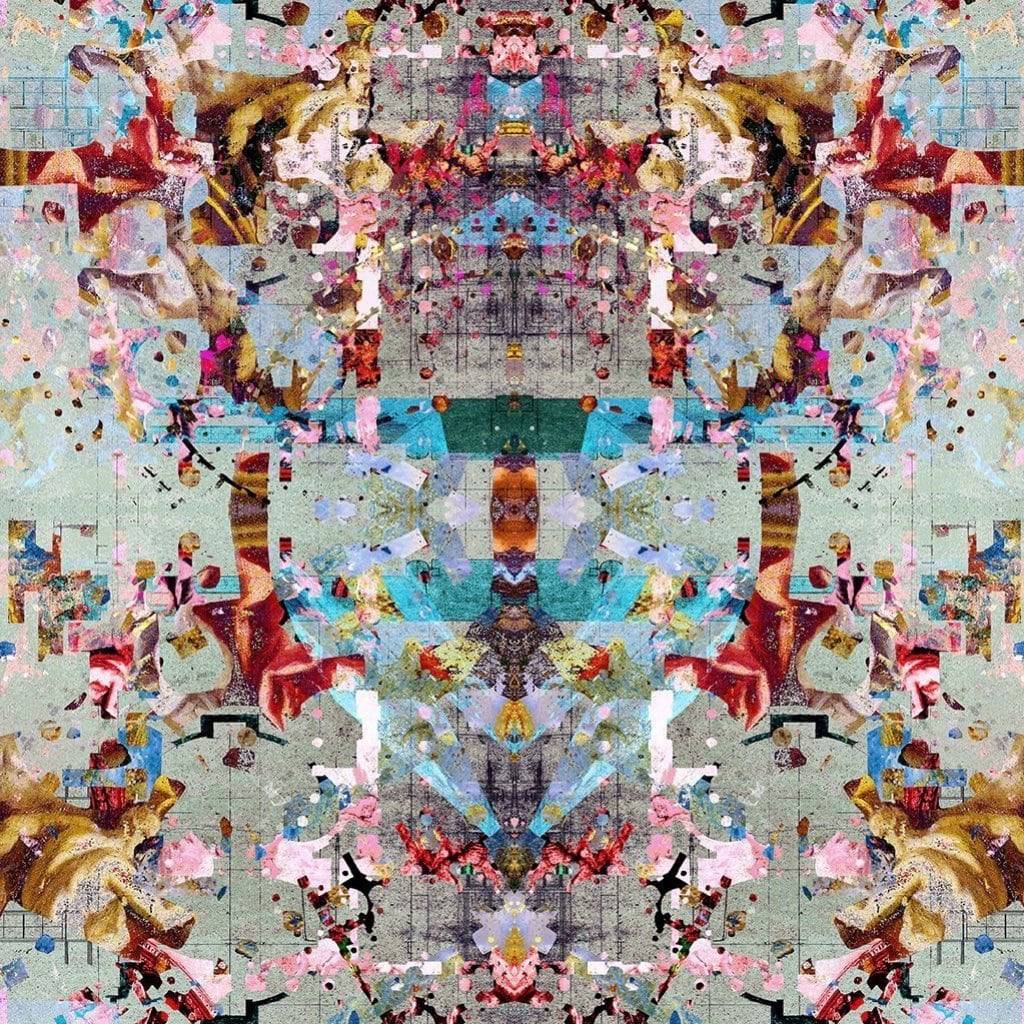 Neo13 fabric design for colourful fabric pattern featuring a mix of architectural elements and vibrant colours.