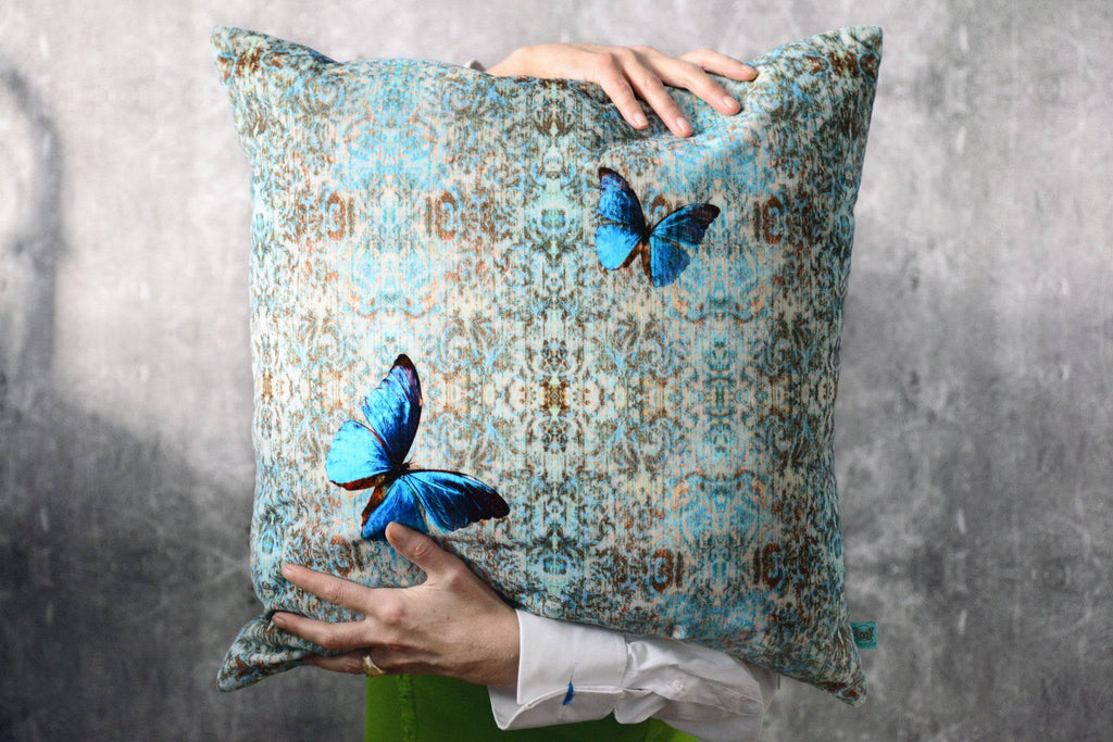Morpho Velvet Cushion - Blackpop | Designer Wallpaper, Luxury Fabric & Bespoke Furniture